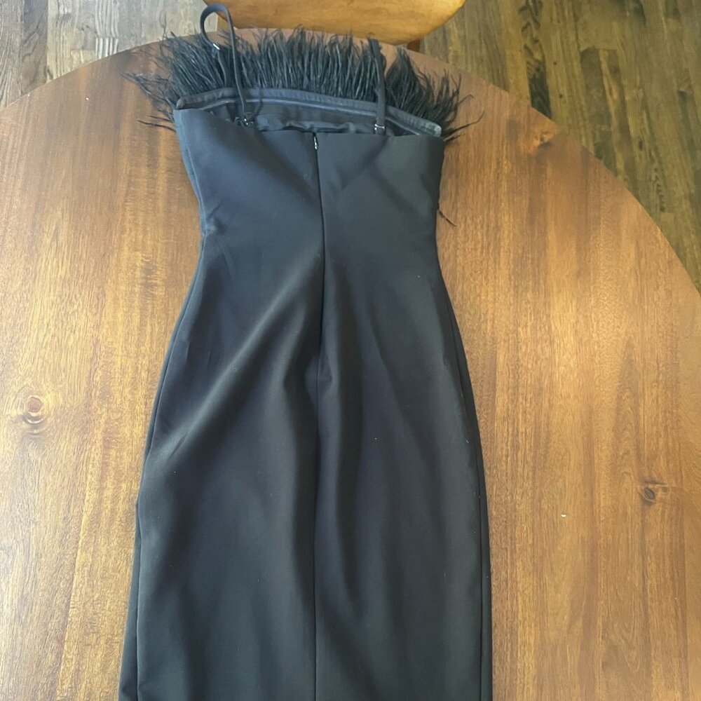 Likely Desi Black Feather Trim Midi Dress